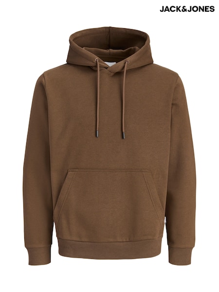 Brown - Regular Jack & Jones Relaxed Fit Plain Hoodie