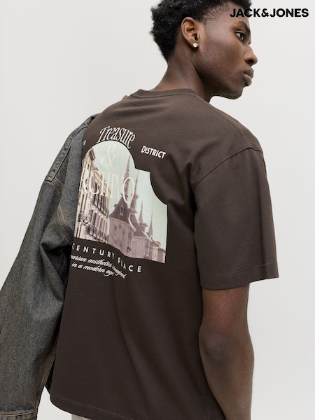 Brown - Regular Jack & Jones T-shirt With Back Graphic Print