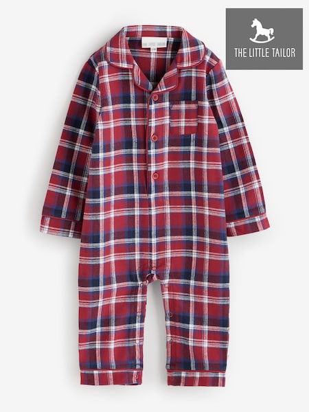 Red - The Little Tailor Checked Flannel Button Through Christmas Onesie