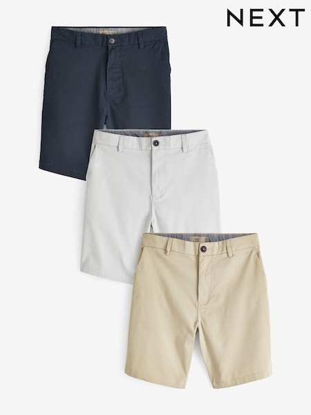 Navy Blue/Grey/Stone Slim Fit Stretch Chinos Shorts 3 Pack (333501) | AED113