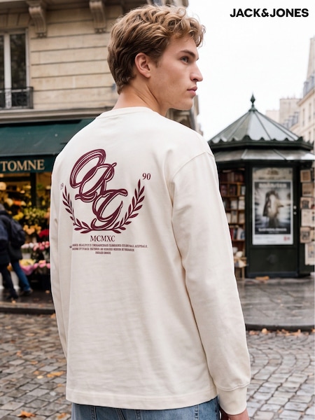 White - Regular Jack & Jones Long Sleeve Back Print T-shirt