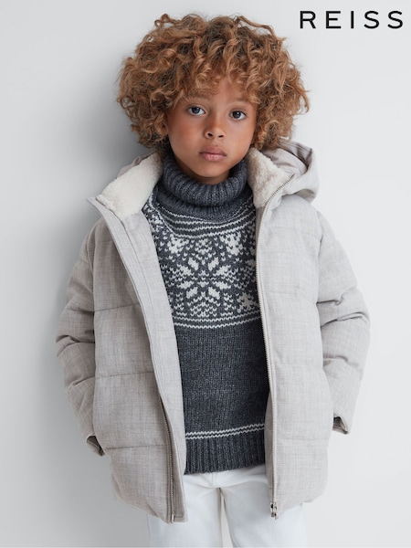 Reiss Soft Grey Disere Junior Water Repellent Quilted Hooded Coat (333827) | €119