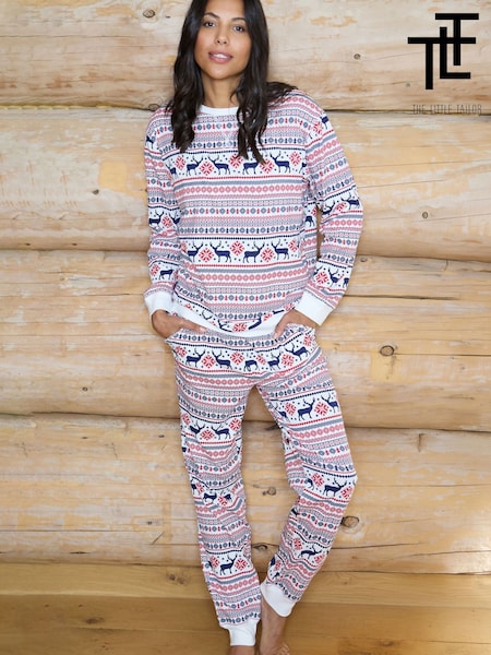 Cream - The Little Tailor Cotton Reindeer Fairisle Pattern Christmas Pyjamas