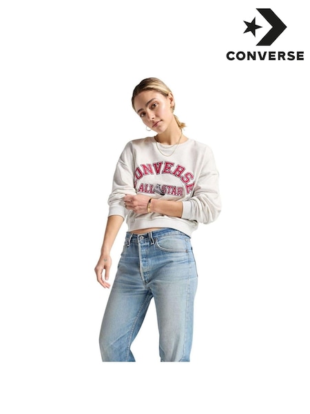 رمادي فاتح - Converse Retro Chuck Heritage Crew Sweatshirt (333915) | ‏189 د.إ.‏