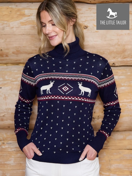 Blue - The Little Tailor Roll Neck Fairisle Ski Jumper