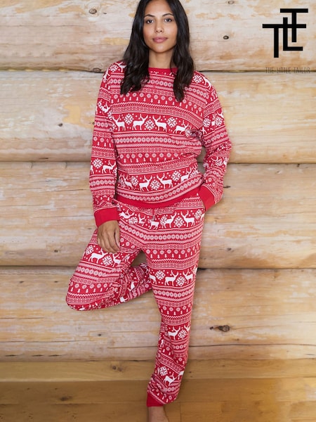 Red - The Little Tailor Cotton Reindeer Fairisle Pattern Christmas Pyjamas
