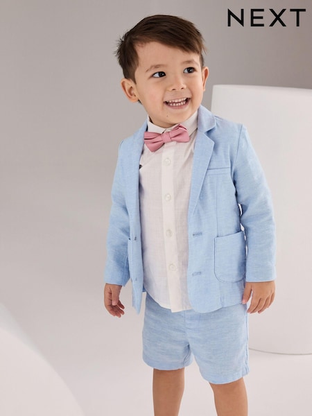 Blue Linen Blend Blazer, Shirt, Short & Bowtie Set (3mths-9yrs) (334215) | €30 - €34