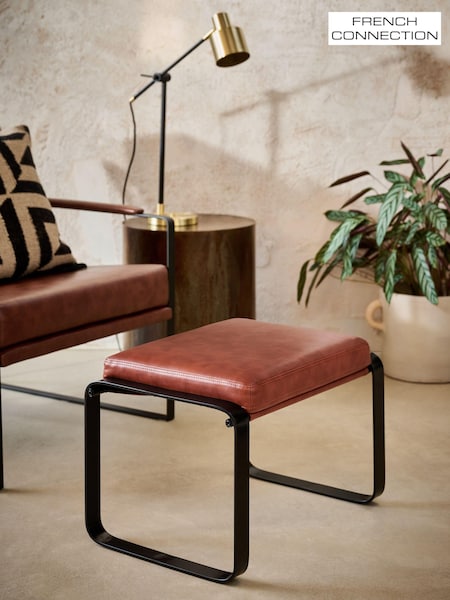French Connection Conkor Brown Quartz Leather Look Footstool (334615) | €125