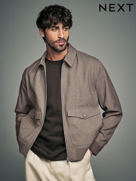 Brown Taupe Textured Blouson Jacket (334702) | € 41