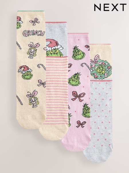 Pink/Green Christmas The Grinch - Lisensyadong Medyas sa Bukong-bukong 4 Pakete