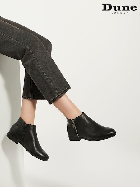 Dune London Black Pond Side Zip Cropped Ankle Boots (334900) | €83