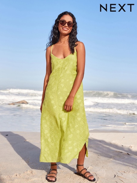 Limetino zelena teksturirana - V-Neck Midi Slip Summer Dress (335136) | € 25