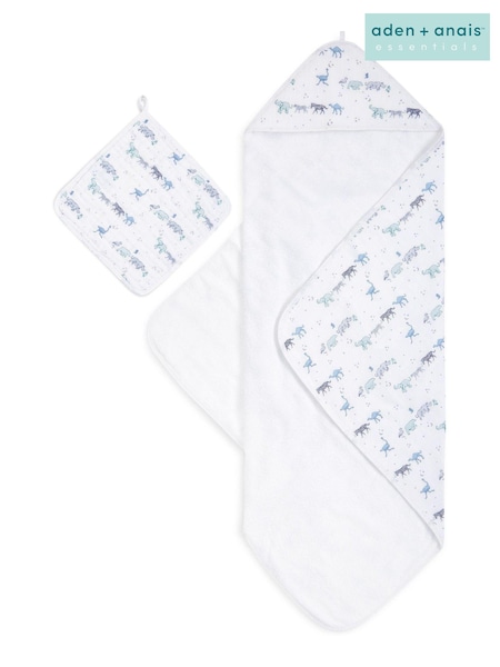 aden + anais Blue 100% Cotton Muslin Backed Hooded Towel Set (335141) | AED93
