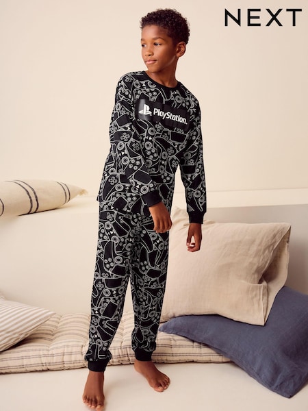 Black/White Playstation Single Long Leg Sleeve Pyjamas (3-16yrs) (335513) | €23 - €31