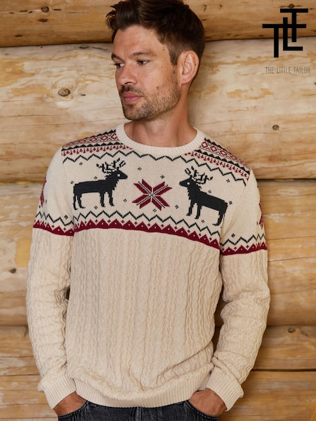 Beige - Regular The Little Tailor Christmas Reindeer Fairisle Pattern Jumper