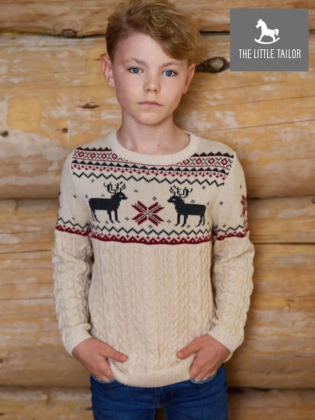 Beige - The Little Tailor Christmas Reindeer Fairisle Pattern Jumper