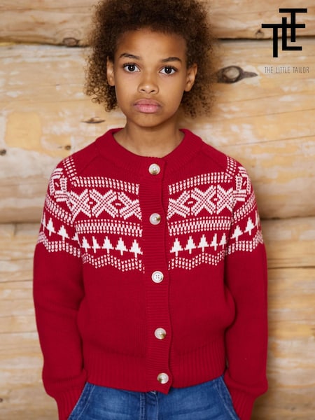 Sarkans - The Little Tailor kokvilnas ziemas Fairisle Ziemassvētku jaka