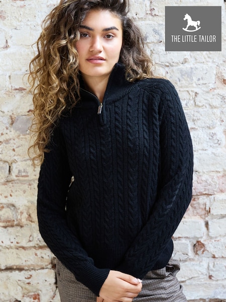 Melns - The Little Tailor Ava Wool Rich Zip Neck Cable Knit Jumper