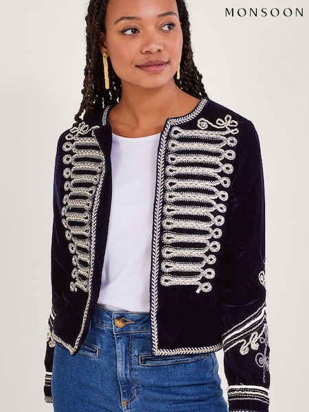 Monsoon Blue Maya Embroidery Military Jacket (335719) | €51