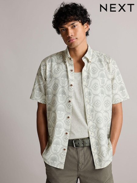 White 100% Cotton Printed Short Sleeve Oxford Shirt (336066) | €8