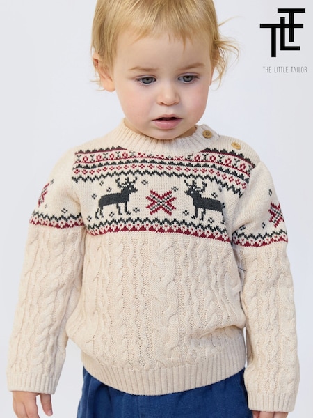 Beige - The Little Tailor Christmas Reindeer Fairisle Jumper