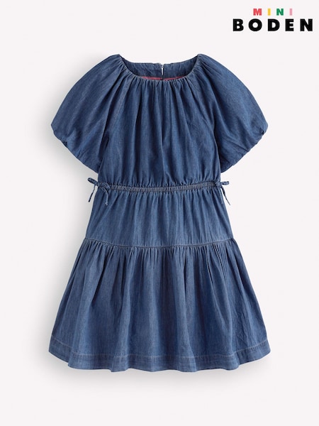 Blue - Boden Bow Waist Woven Dress