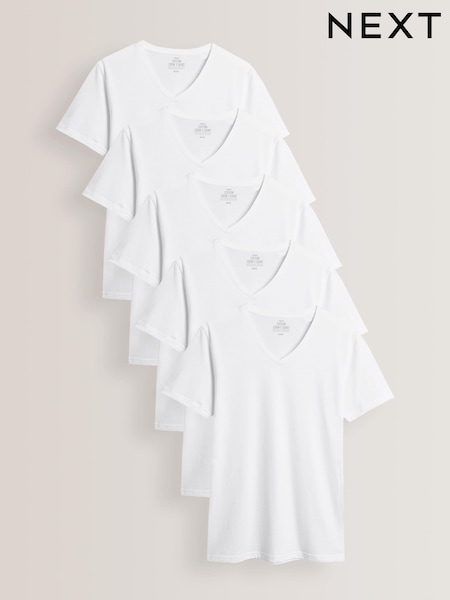 White Regular Fit 100% Cotton V-Neck Underwear T-Shirts 5 Pack (336238) | KRW79,000