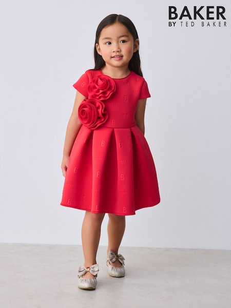 Red - Baker By Ted Baker 3d Corsage Embossed Scuba Dress