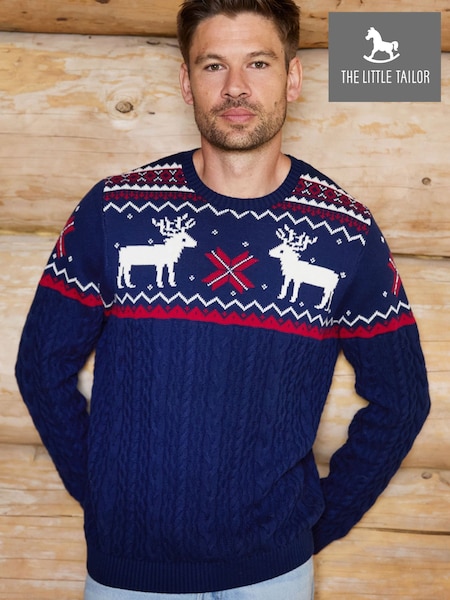 Blue - Regular The Little Tailor Christmas Reindeer Fairisle Pattern Jumper