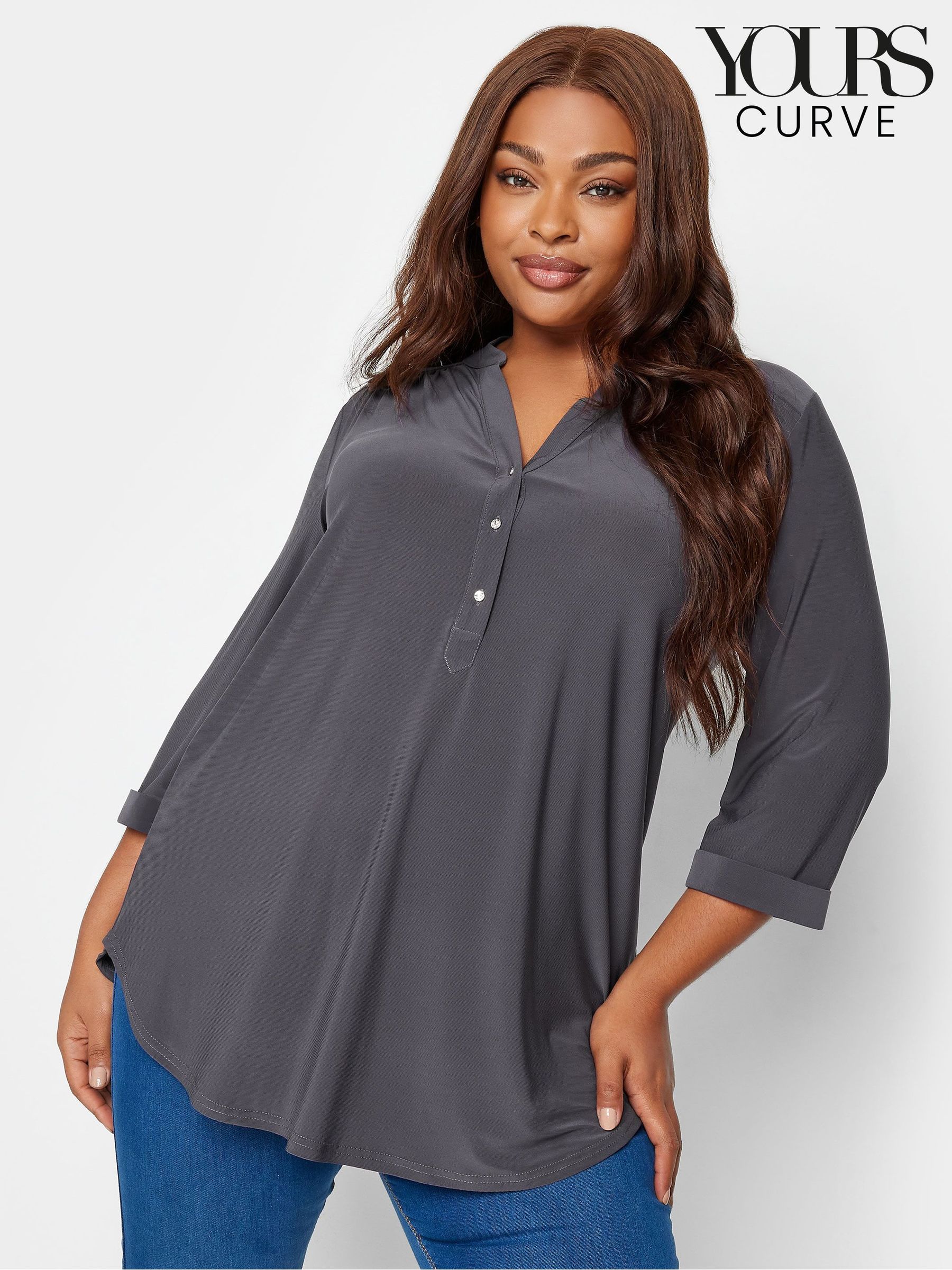 Women's Blouses Grey Curve Plain V-Neck Tops | Next Gibraltar