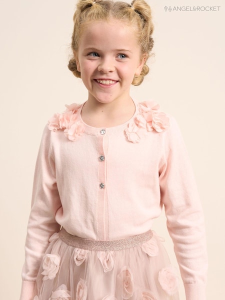 Angel & Rocket Pink 100% Cotton Flower Trim Cardigan (336653) | R$ 255 - R$ 325