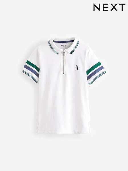 White/Green 100% Cotton Quarter Zip Colourblock Short Sleeve Polo Shirt (3-16yrs) (337045) | €6 - €9