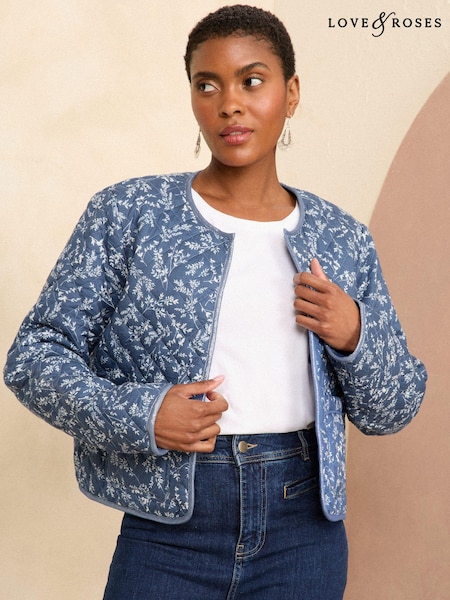 Love & Roses Jersey Quilted Floral Printed Jacket (337126) | 232 LEI