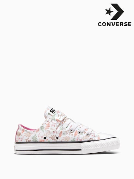 Converse Pink Junior Chuck Taylor Floral Print 1V Ox Trainers (337641) | AED163