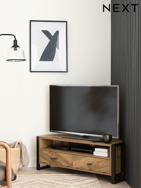 Dark Bronx Chevron Oak Effect Up to 46 inch Corner Slim TV Unit (337845) | €340