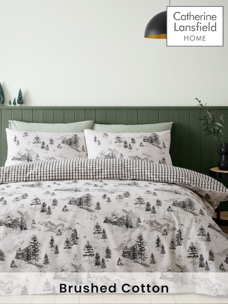 Catherine Lansfield Natural Brushed 100% Cotton Alpine Village Christmas Duvet Cover Set (337870) | 99 QAR - 173 QAR