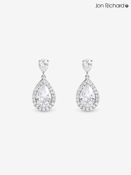 Metallic - Jon Richard Rhodium Plated Pear Drop Earrings