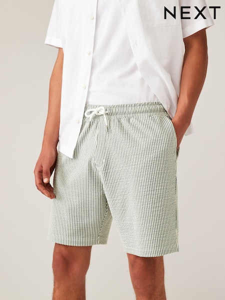 Sage Green Seersucker Striped Jersey Shorts (339112) | €5