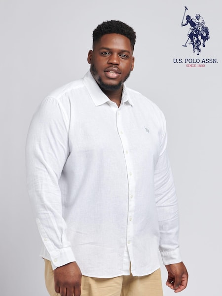 U.S. Polo Assn. White Linen Blend Relaxed Long Sleeve Shirt (339195) | €43