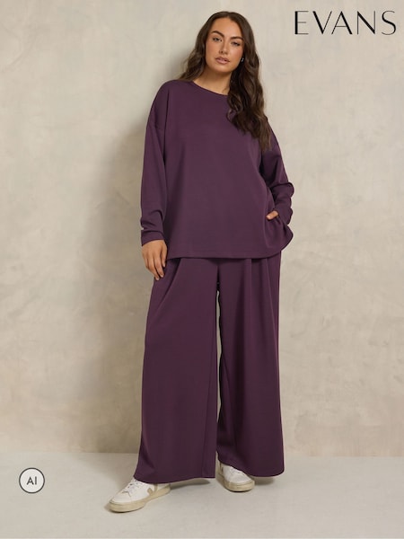 أرجواني - Evans Long Sleeve Top & Wide Leg Trousers