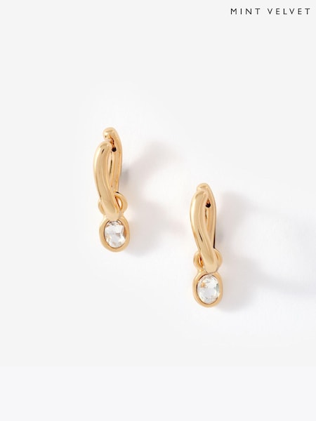 Gold Tone - Mint Velvet Crystal Drop Hoop Earrings