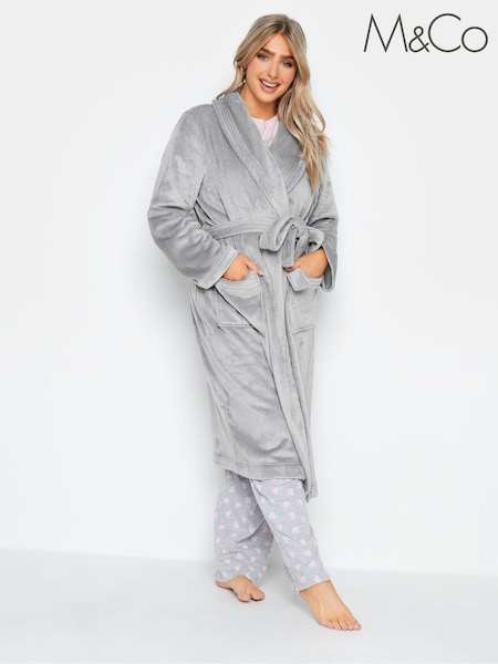 Gri - M&Co Stitch Detail Shawl Collar Robe (339599) | 91 LEI