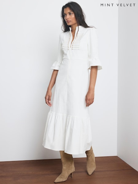 Crema - Vestido Midi de Pana de Terciopelo Menta