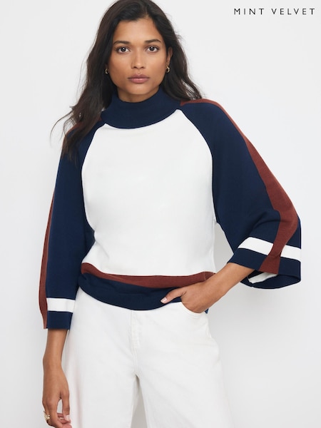 Cream - Mint Velvet Colour Block Wide Sleeve Knit Top