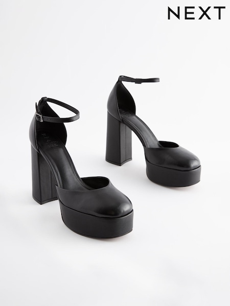 Черный - Signature Leather Platform Closed Toe Heels (339878) | €20