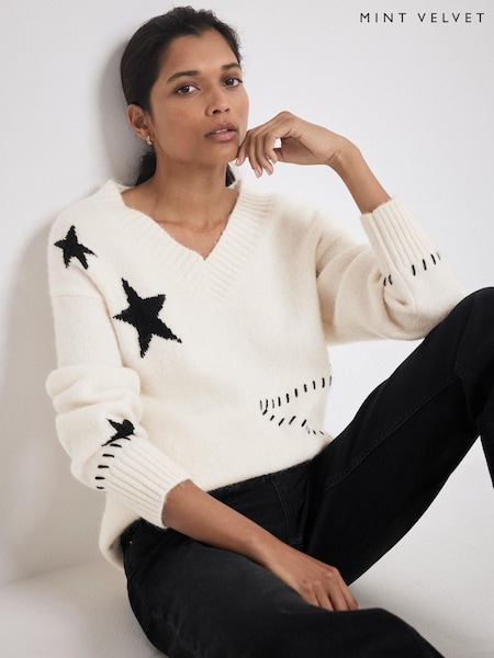 Cream - Mint Velvet Star Knit Jumper