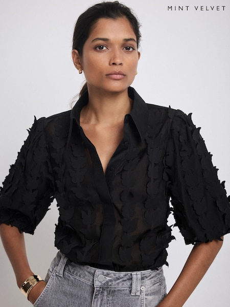 Black - Mint Velvet Butterfly Applique Shirt