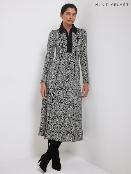 Naturalny - Mint Velvet Animal Print Jacquard Midi Dress
