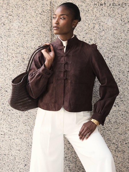 Brown - Mint Velvet Stand Collar Jacket
