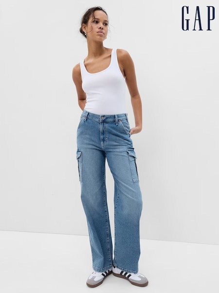 Albastru indigo deschis - Blugi cargo largi cu talie medie Gap 90 (340116) | 447 LEI